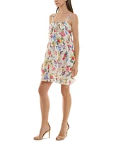 Taylor Petite Printed Pintuck-Bodice Sleeveless Shift Dress