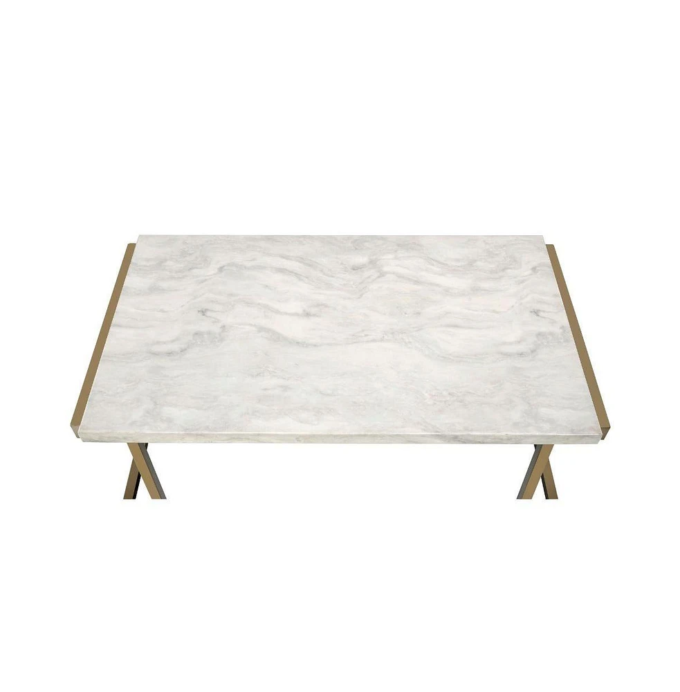 Faux Marble Coffee Table with Iron Sled Base – Elegant and Sturdy