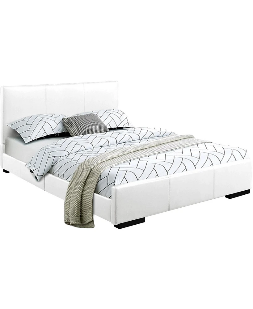 Solid Wood Upholstered Faux Leather Bed Frame with Padded Headboard