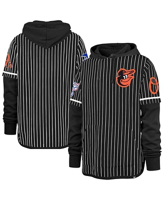 '47 Brand Men's Black Baltimore Orioles Pinstripe Double Header Pullover Hoodie