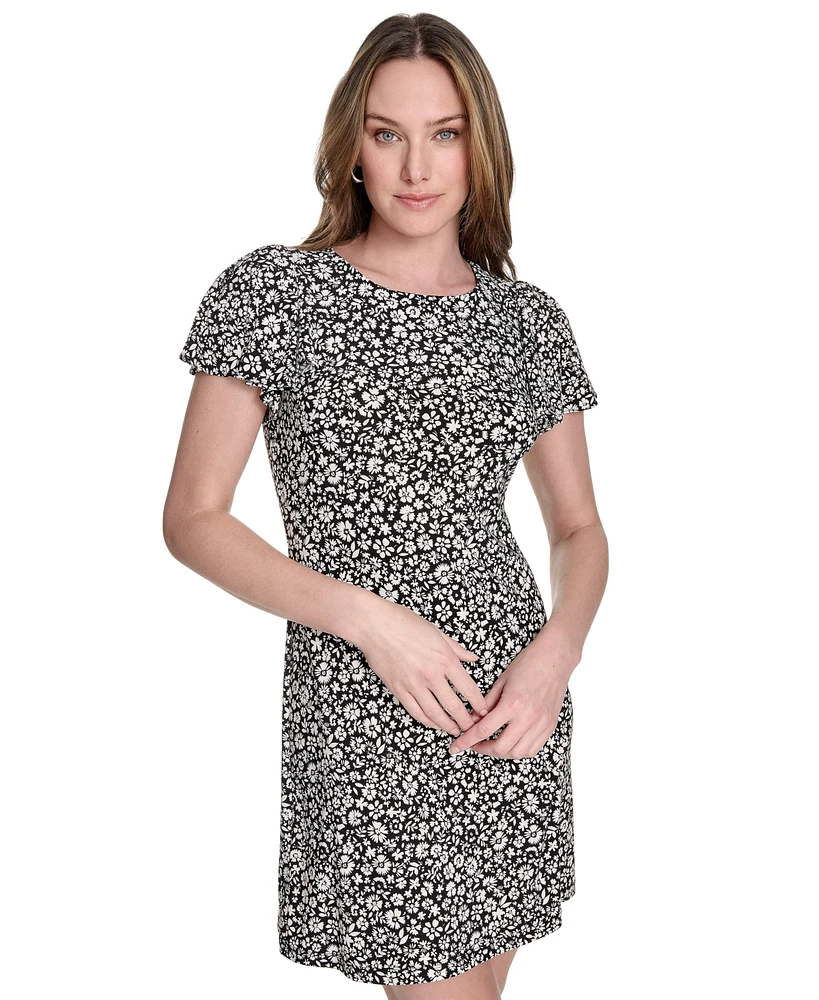 Tommy Hilfiger Women's Paradise Ditsy Printed Flutter-Sleeve Shift Dress