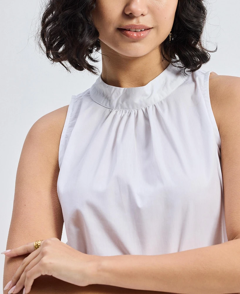 Reistor Women's High-Neck Top with Gathers White
