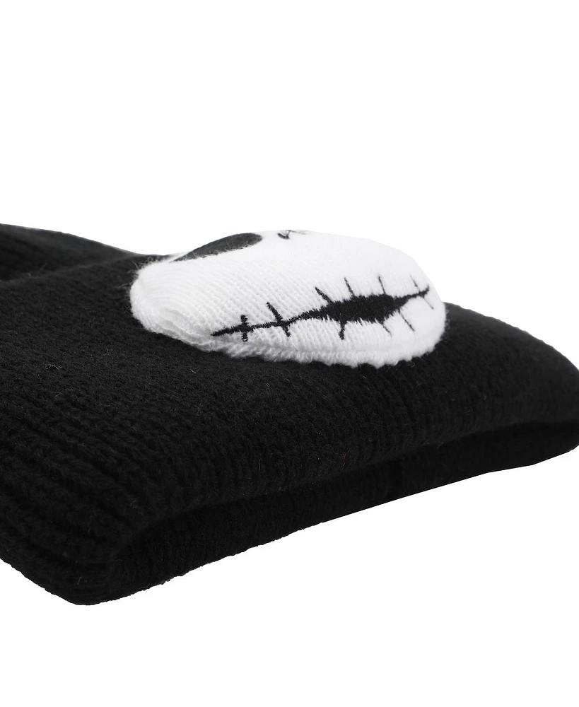 Nightmare Before Christmas Men's 3D Plush Jack Skellington Character Head Black Cuff Beanie