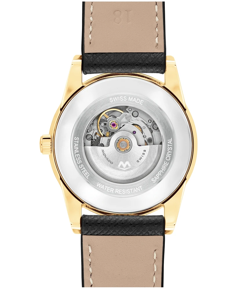 Movado Women's Museum Classic Swiss Automatic Black Leather Watch, 33mm