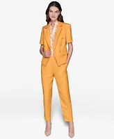 Karl Lagerfeld Paris Women's Linen-Blend Short-Sleeve Double-Breasted Jacket