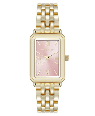 Anne Klein Women's Quartz Rectangular Estate Gold-Tone Metal Alloy and Pink Dial Watch, 25mm