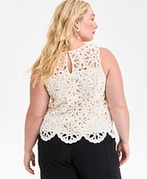 On 34th Trendy Plus Crochet Sequin Scalloped Tank Top, Exclusively at Macy's