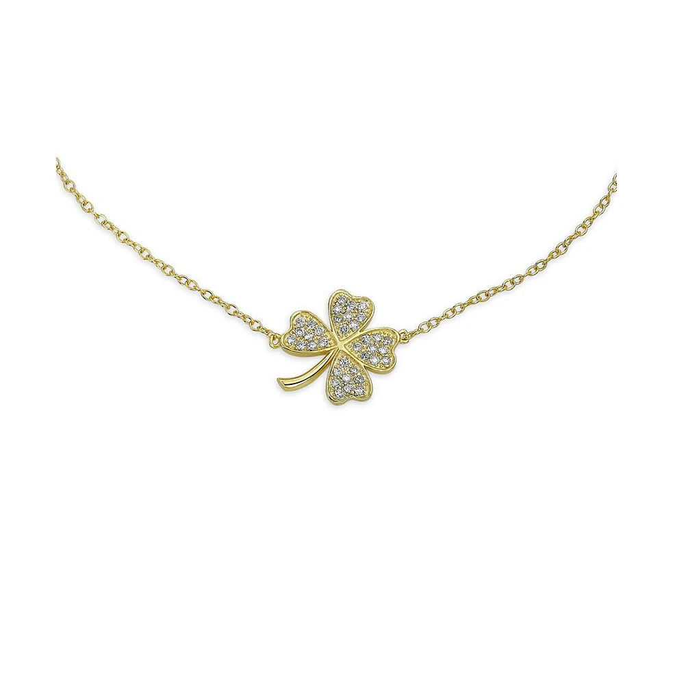Bling Jewelry Cubic Zirconia Cz Four Leaf Clover Shamrock Flower Anklet Lucky Charm Link Ankle Bracelet Yellow Gold Plated .925 Sterling Silver
