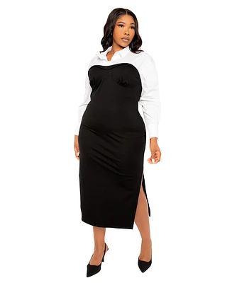 Buxom Couture Plus Contrast Shirt Dress