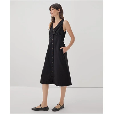 Pact Women's Cotton Canopy Linen Blend Button-Front Dress