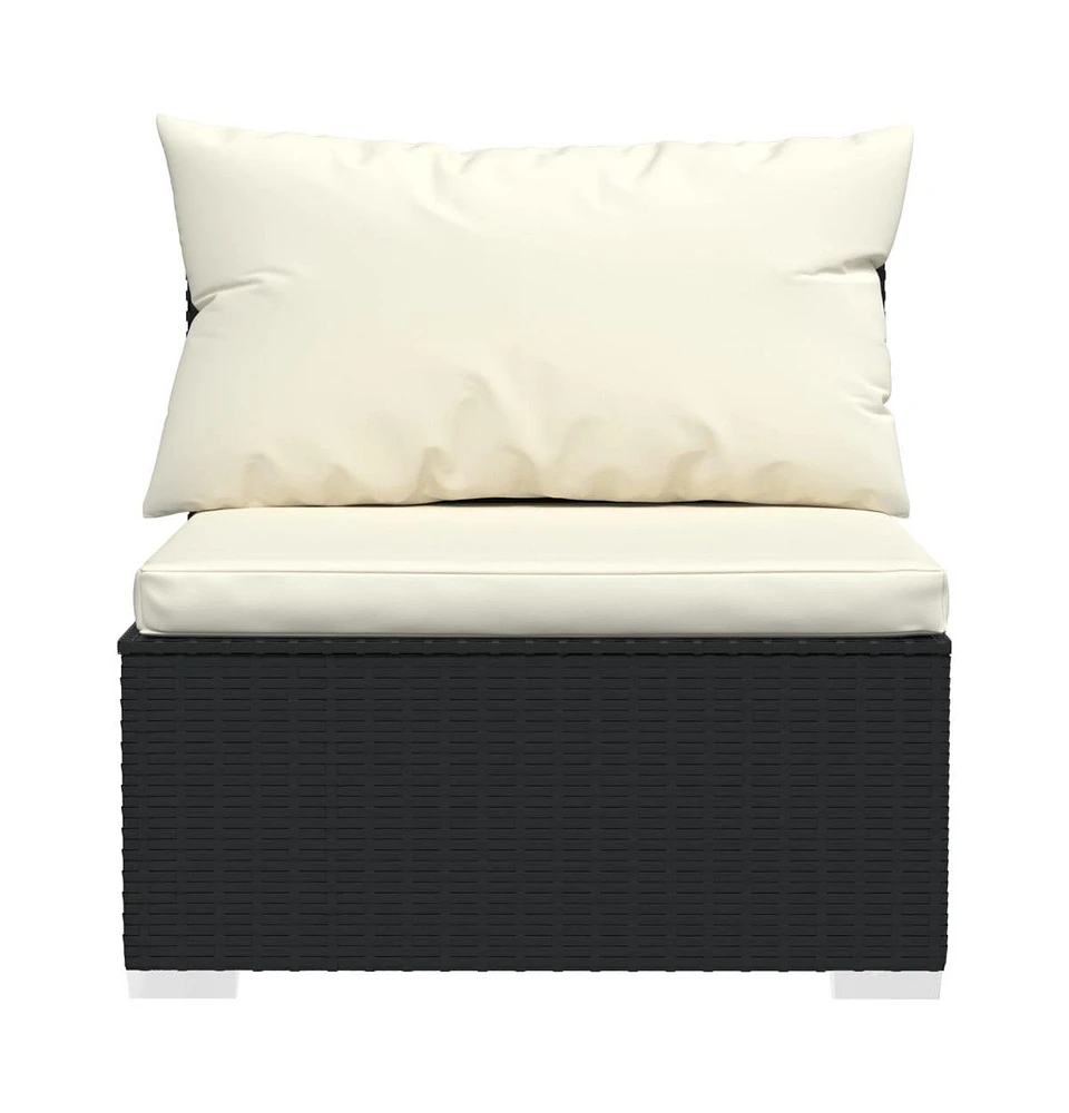 4 Seater Sofa with Cushions Black Poly Rattan