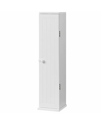 Gymax Toilet Tissue Storage Tower Bathroom Storage Floor Cabinet w/ 4 Shelves