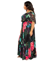 Buxom Couture Plus Size Floral Off Shoulder Pleated Maxi Dress