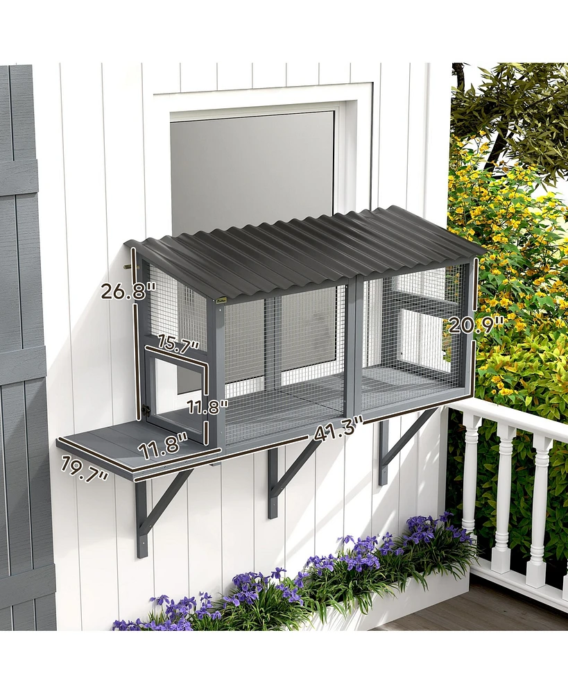 PawHut Outdoor Cat Catio, Cat Enclosure Window Perch with Jumping Platform