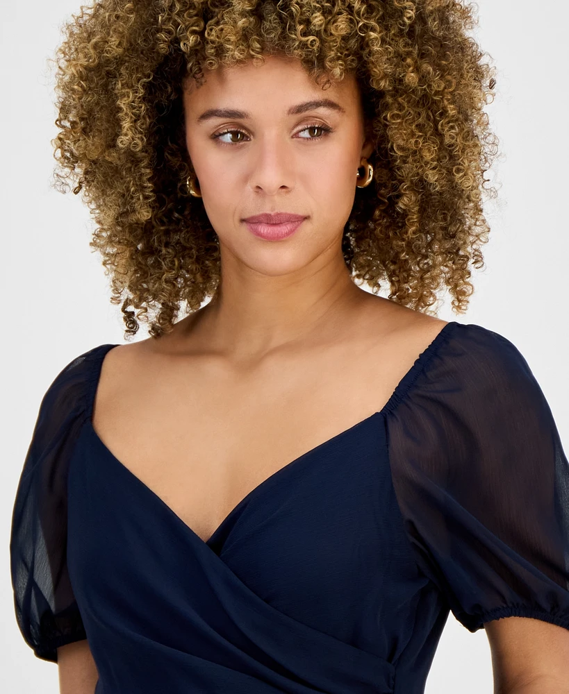 julia jordan Women's Puff-Sleeve Belted Midi Dress
