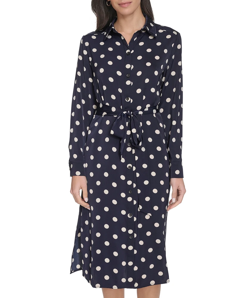 Calvin Klein Women's Dot-Print Long-Sleeve Shirtdress