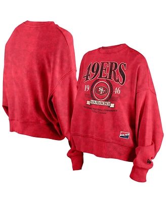 New Era Women's Scarlet San Francisco 49ers Throwback Boxy Sweatshirt