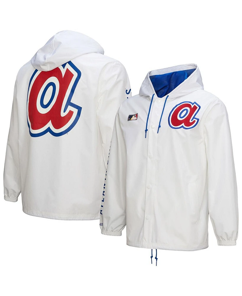 Mitchell & Ness Men's White Atlanta Braves Vintage Full-Snap Hooded Coaches Jacket