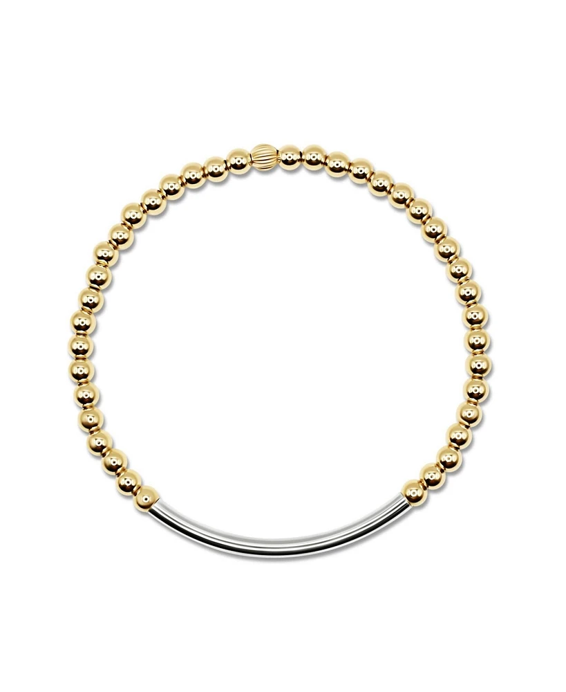 Non-Tarnishing 4mm Gold Filled Ball and Sterling Silver Tube Stretch Bracelet