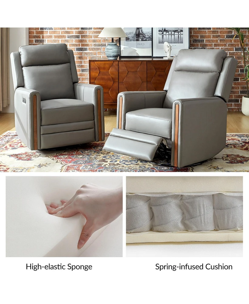 Jaime Genuine Leather Swivel Power Recliner Built-in Usb Port with Adjustable Headrest