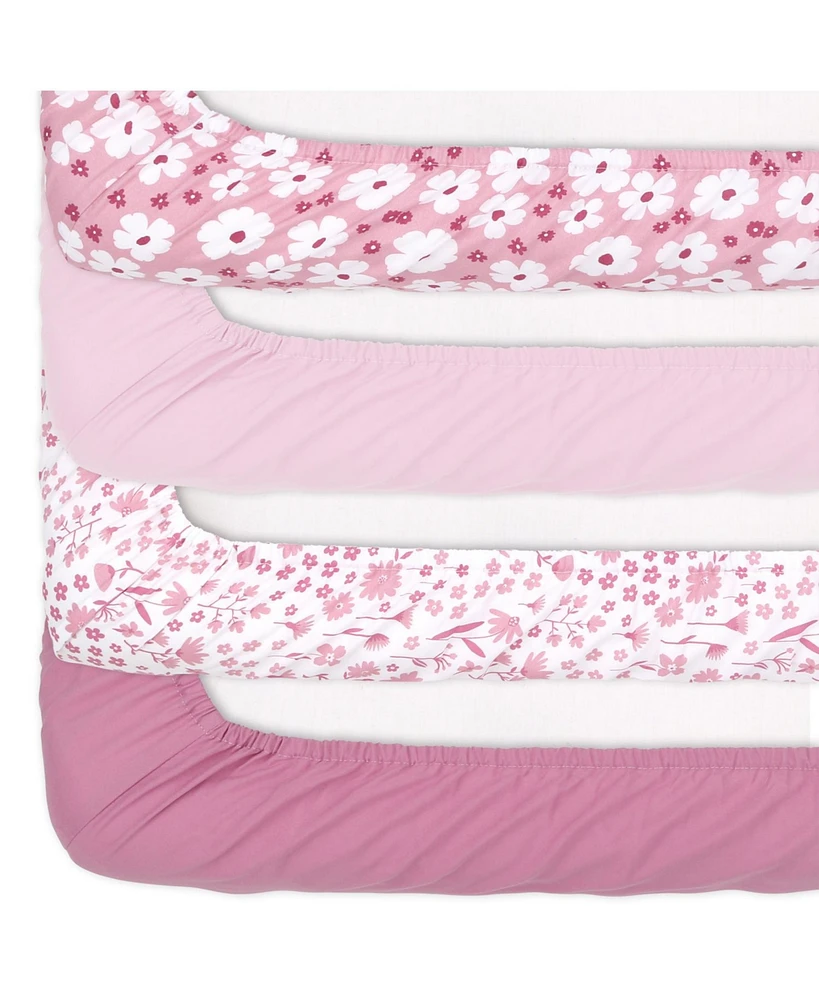 The Peanutshell Fitted Crib Sheet Set, Daisy, 4 Pack