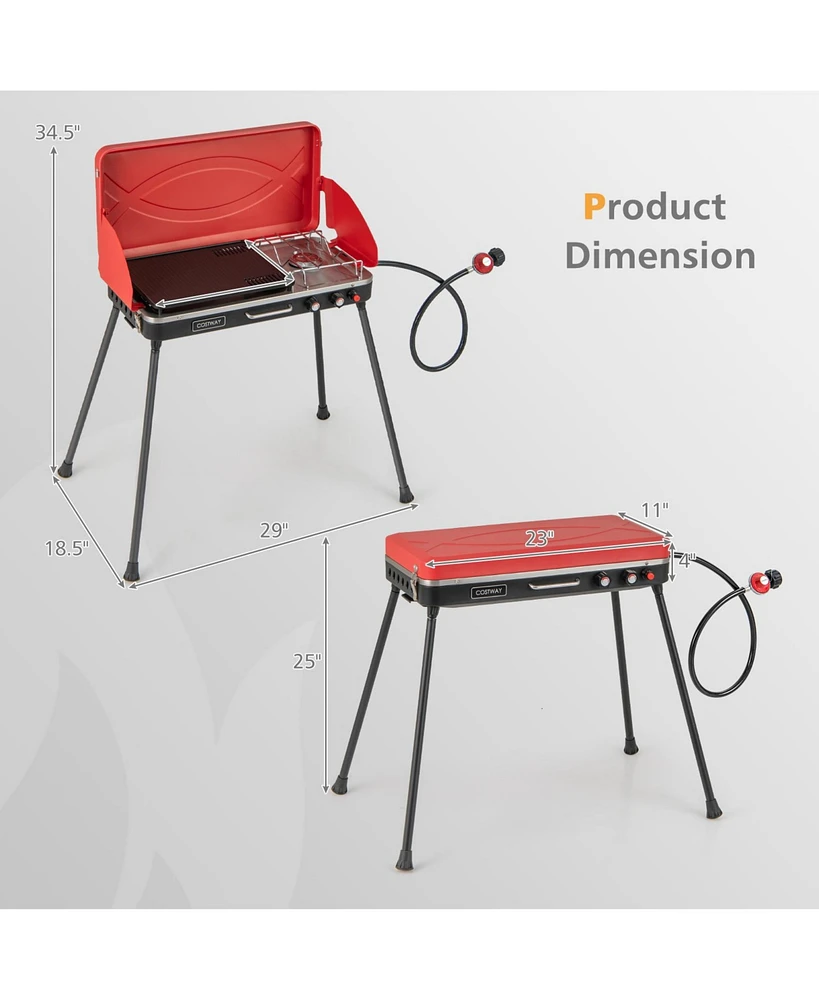 2-in-1 Gas Camping Grill and Stove with 4 Detachable Legs