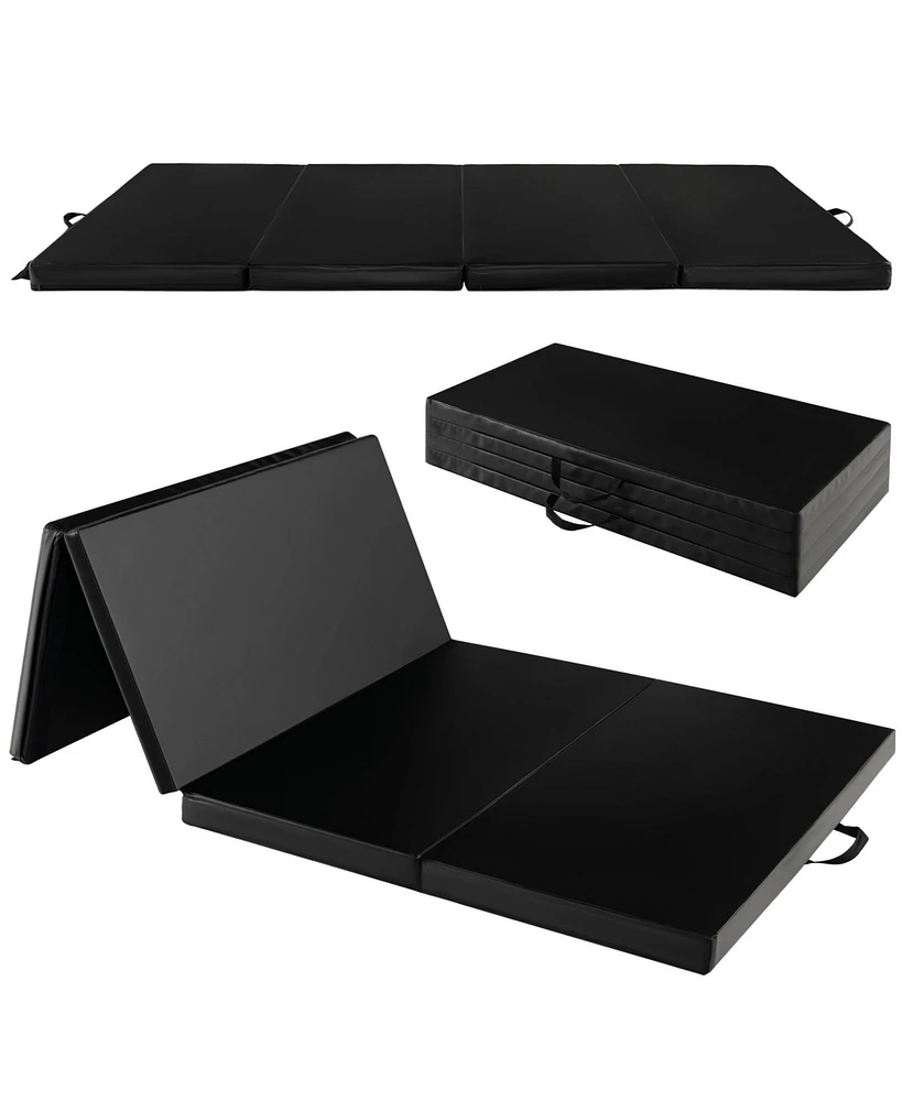 Folding Gymnastics Mat with Carry Handles and Sweatproof Detachable Pu Leather Cover-Black