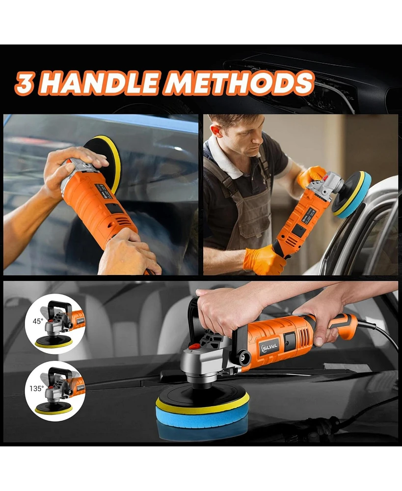 Silvel Buffer Polisher, 1600W 7 Inch/6 Inch Polisher for Car Detailing, Wax Machine, Variable Speed, with 6 Foam Pads, 3 Wool Packaging Bag, f