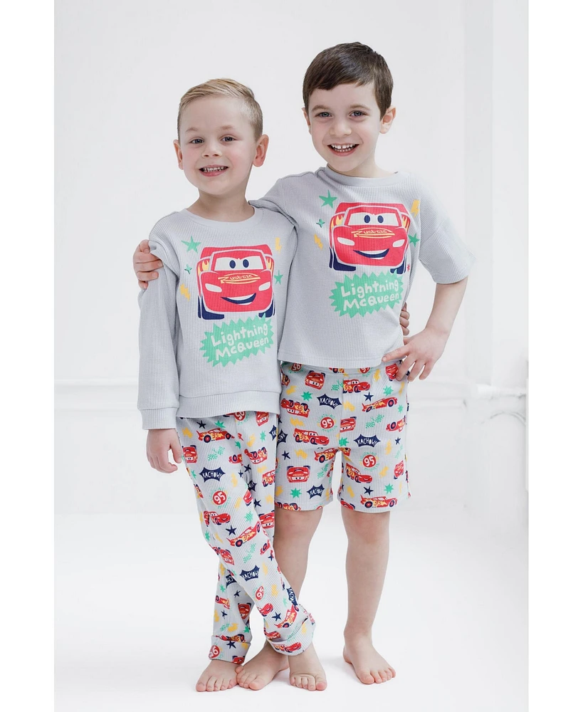 Cars Baby Boys Disney Mickey Mouse Lion King Winnie the Pooh Waffle Knit Drop Shoulder Sweatshirt and Jogger Pants Set