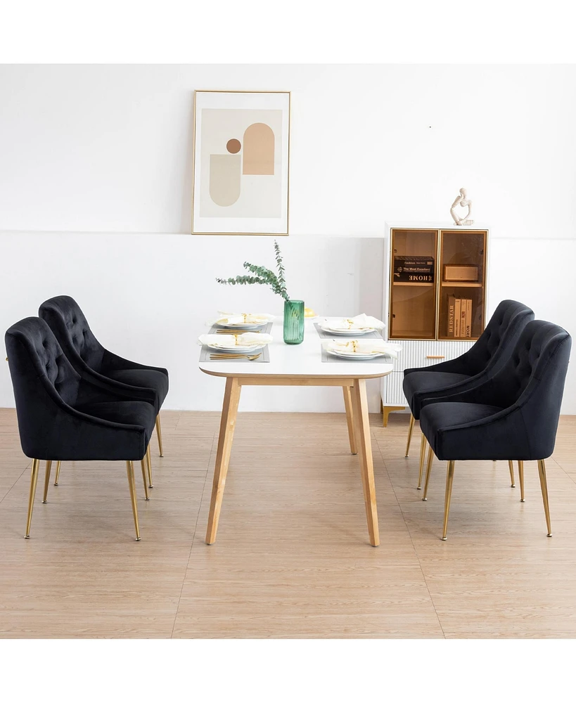 Dyhome Modern Dining Chairs Set of 2, Mid Century with 5.12” Cushions and Golden Legs, Velvet Upholstered Back