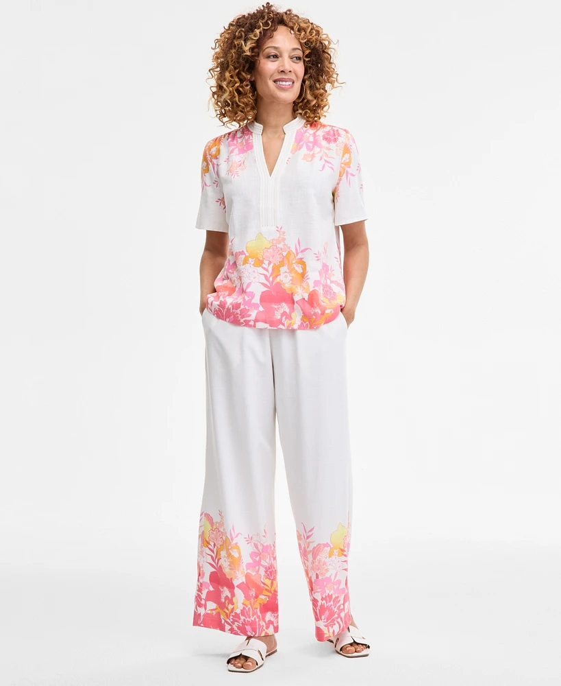 Jm Collection Women's Linen-Blend Printed Pants, Exclusively at Macy's