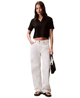 Calvin Klein Jeans Women's Ribbed Monogram-Logo Polo Top