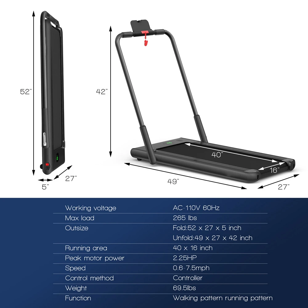 2-in-1 Folding Walking Pad Treadmill – Led Display, Remote Control, and Ultra-Compact Design for Home Fitness