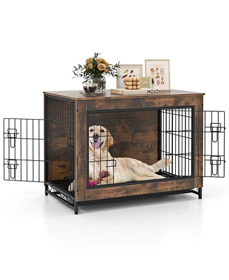 Dog Crate Furniture with Double Lockable Doors and Removable Pull-Out Tray