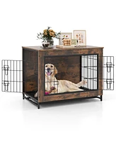 Dog Crate Furniture with Double Lockable Doors and Removable Pull-Out Tray