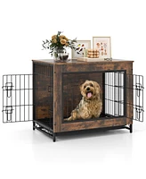 Dog Crate Furniture with Double Lockable Doors and Removable Pull-Out Tray