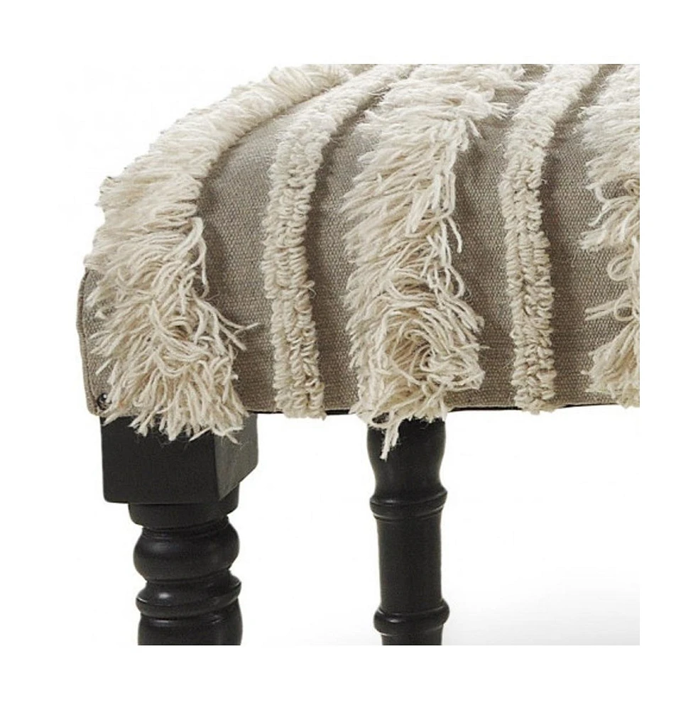 Modern Upholstered Bench with Black Legs and Striped Fabric for Home Decor