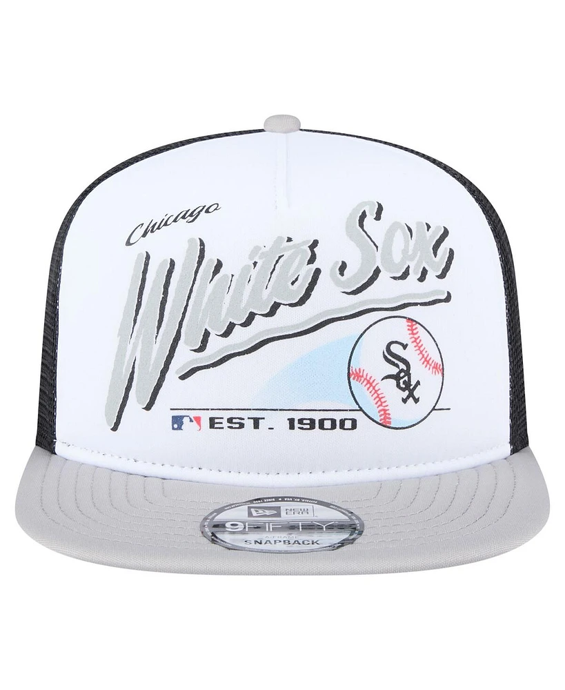 New Era Men's White/Gray Chicago White Sox Retro Script Trucker 9FIFTY Snapback Hat