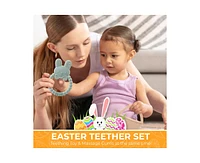 Sperric Toddler Easter Plush and Teether Playset - Squeaky Bunny, Chicken, Egg, Toys Silicone Teethers Perfect Gift for Newborns