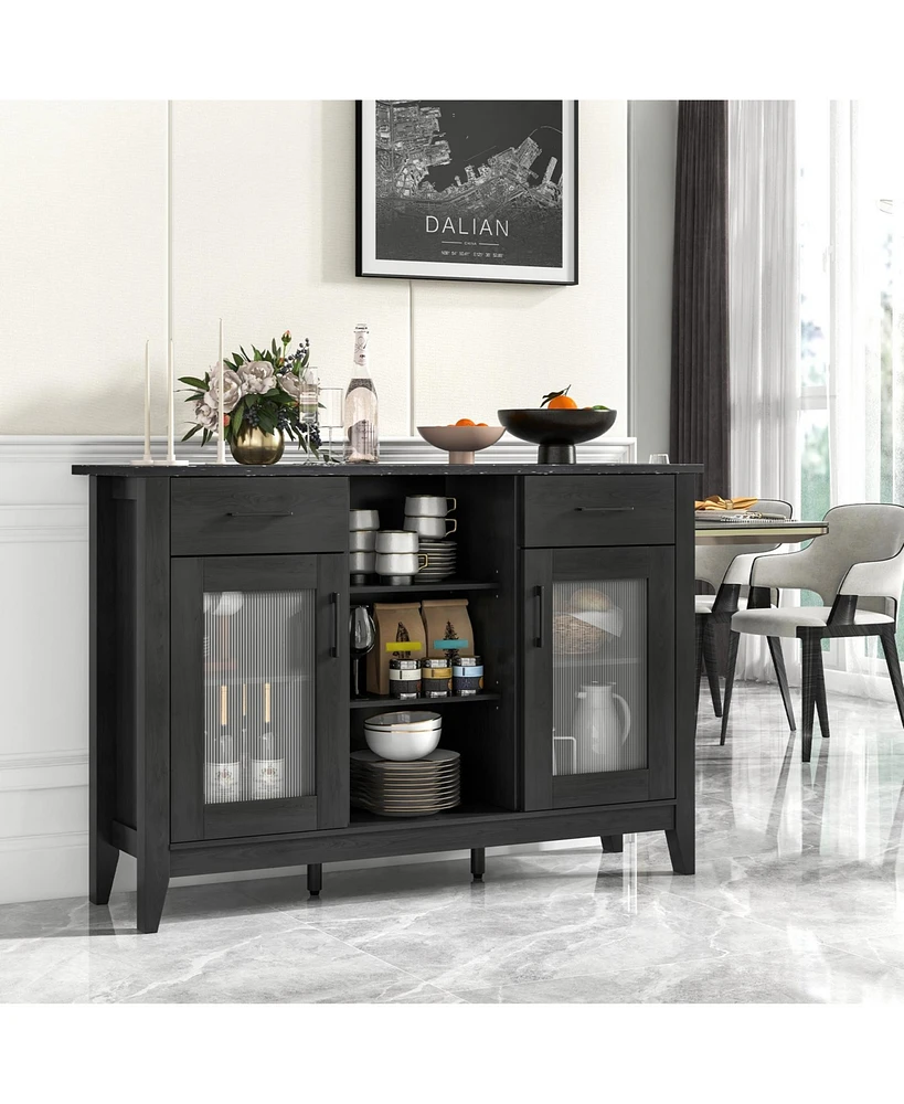 2-Drawer Sideboard Buffet Cabinet – 4 Adjustable Shelves for Storage Dining Room, Kitchen, or Living Room