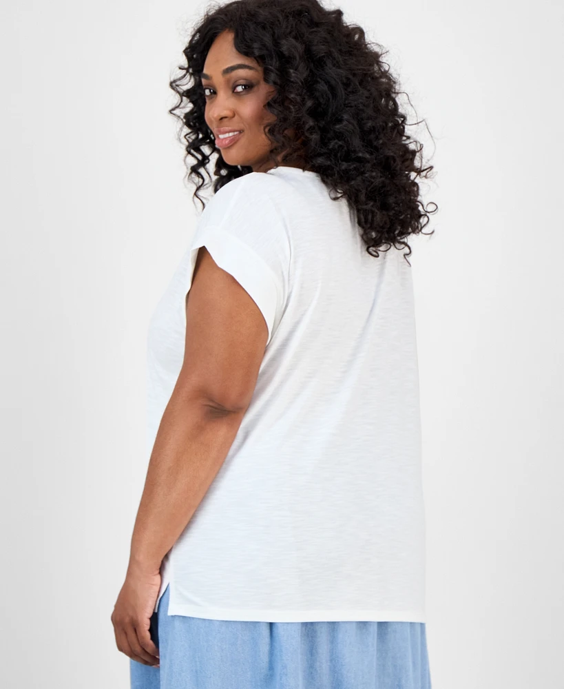 Jones New York Plus Lace-Trim Dolman-Sleeve Top