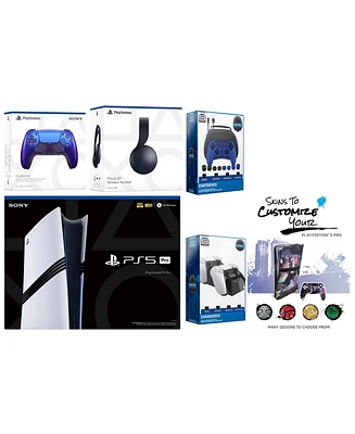 Sony Playstation 5 Pro Bundle with Black Pulse Headset, Extra Controller, Gamer Kit, Dual Charge Dock and MightySkins Decal Voucher