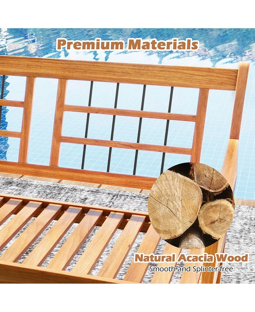 Outdoor Acacia Wood Bench 2-Person Patio Bench with Slatted Seat & Backrest