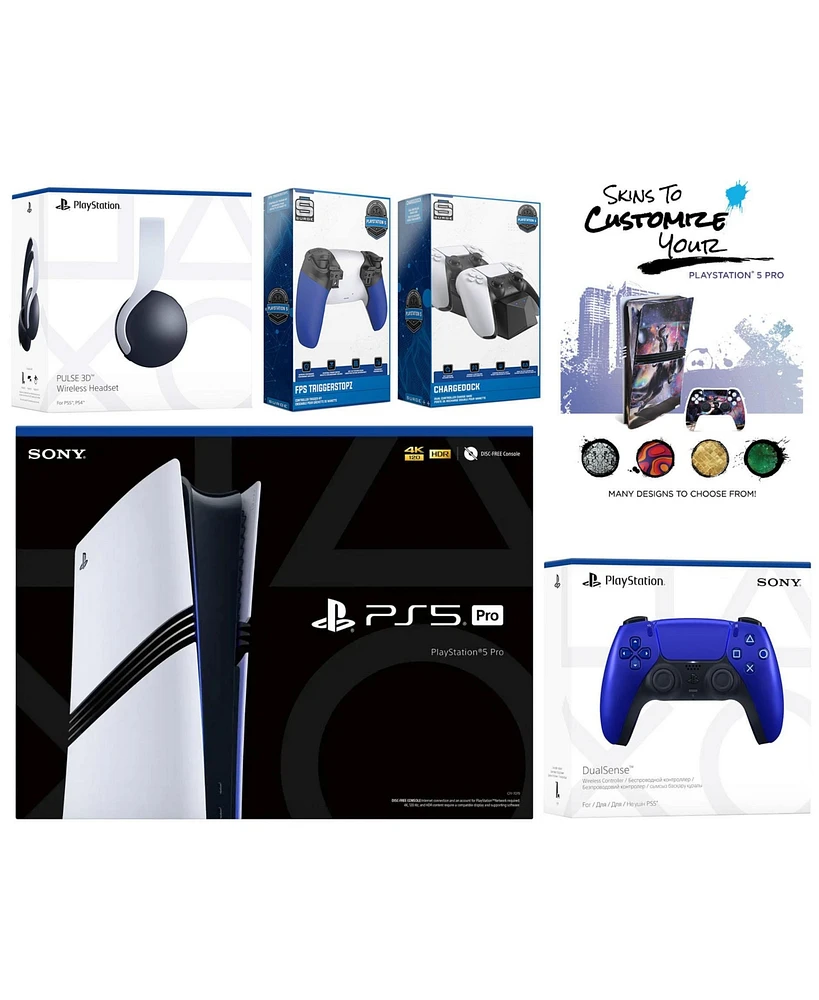 Sony Playstation 5 Pro Bundle with White Pulse Headset, Extra Cosmic Red Controller, Trigger Stop Kit