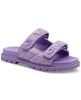 Coach Women's Sculpted C Quilted Washed Denim Double Band Sandals