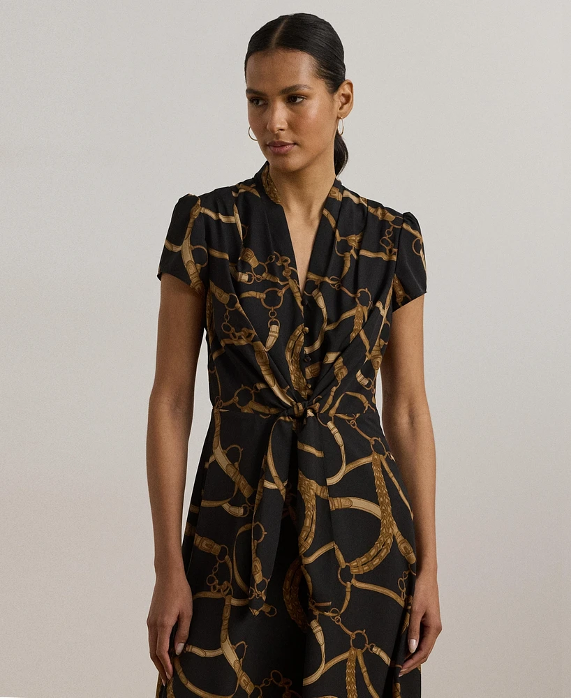 Lauren Ralph Women's Belting-Print Crepe Tie-Front Dress