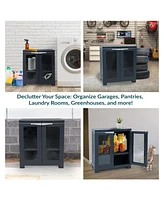 Versatile Plastic Storage Cabinet with Adjustable Shelf and 2 Windows - Charcoal - 25.5"