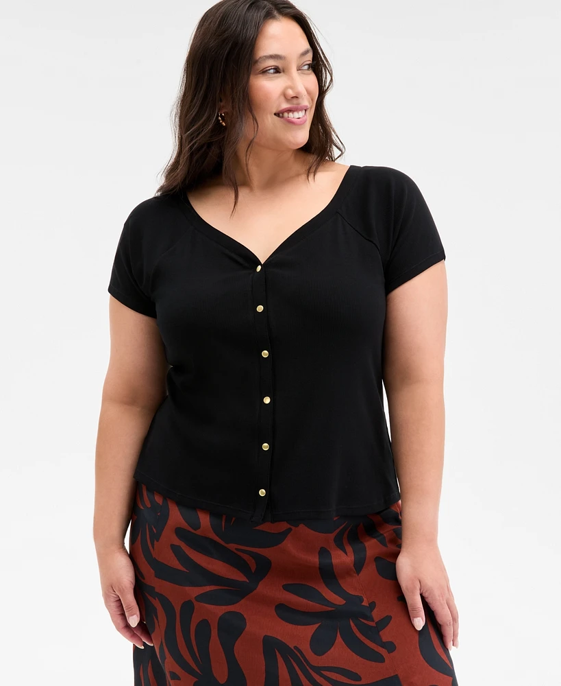 On 34th Trendy Plus Snap-Front T-Shirt, Exclusively at Macy's