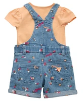 Guess Baby Girls 2-Piece Short Sleeve Bodysuit and Stretch Denim Overall Set