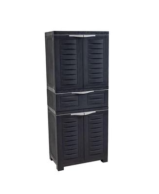 Plastic Storage Cabinet with 2 Adjustable Shelves and 1 Drawer - 57"